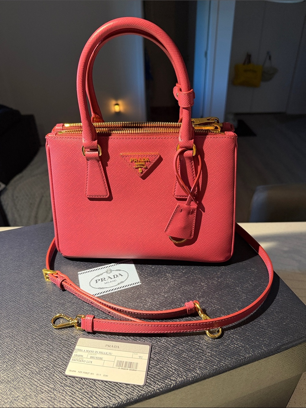 Prada Saffiano Small Satchel in Coral
